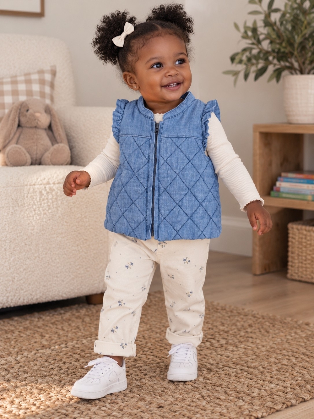 Gap Denim Baby 12-18M Quilted Chambray Vest Ruffle Blue Cottagecore